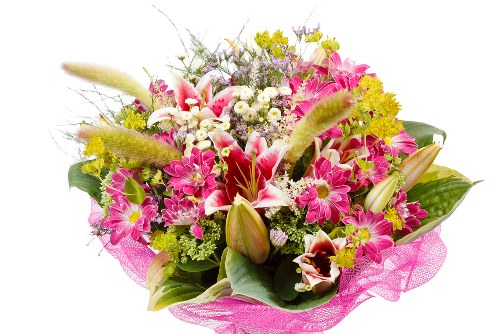 A vibrant bouquet of assorted fresh flowers ready for delivery.